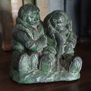 Wolf Original Sculptures Canada Soapstone Inuit Eskimo Native Couple Figurine